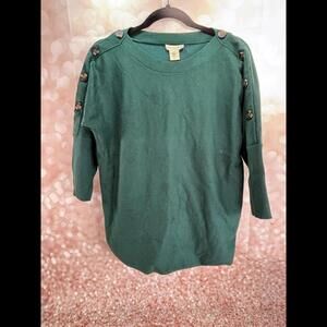 CYNTHIA ROWLEY scoop Neck Balloon Sleeve Sweater‎ Green XL Button Details